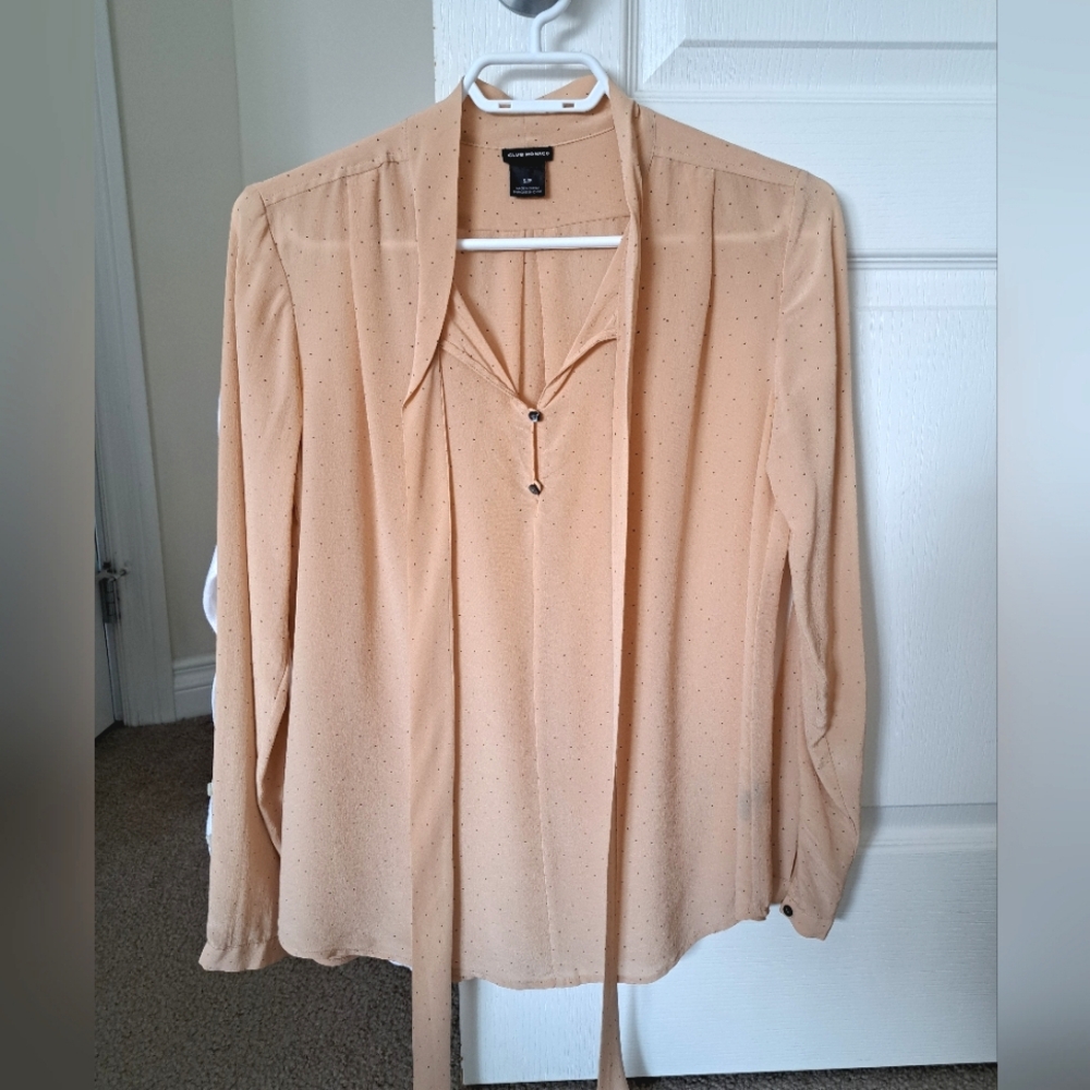 CLUB MONACO Cream Silk Long Sleeve Blouse
